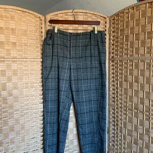 Free People Grey Plaid Cropped Pants | Elastic Adjustable Button Waist Fits M/8